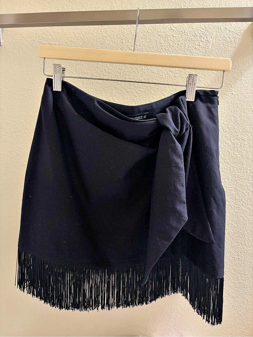 Zara Black Fringe Wrap Mini Skirt Size Medium